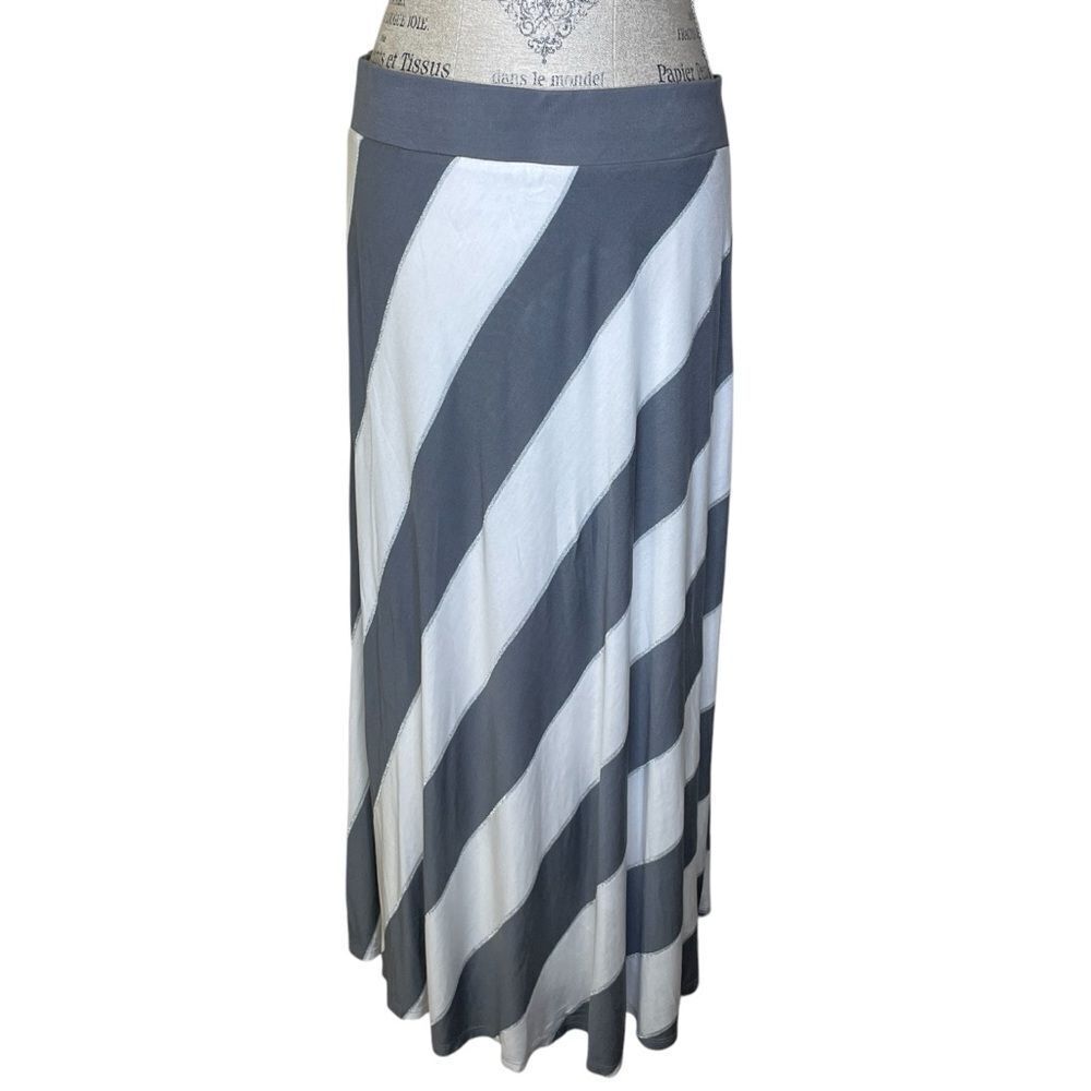 INC International Concepts Maxi Diagonal Striped Skirt Gray White Size Large